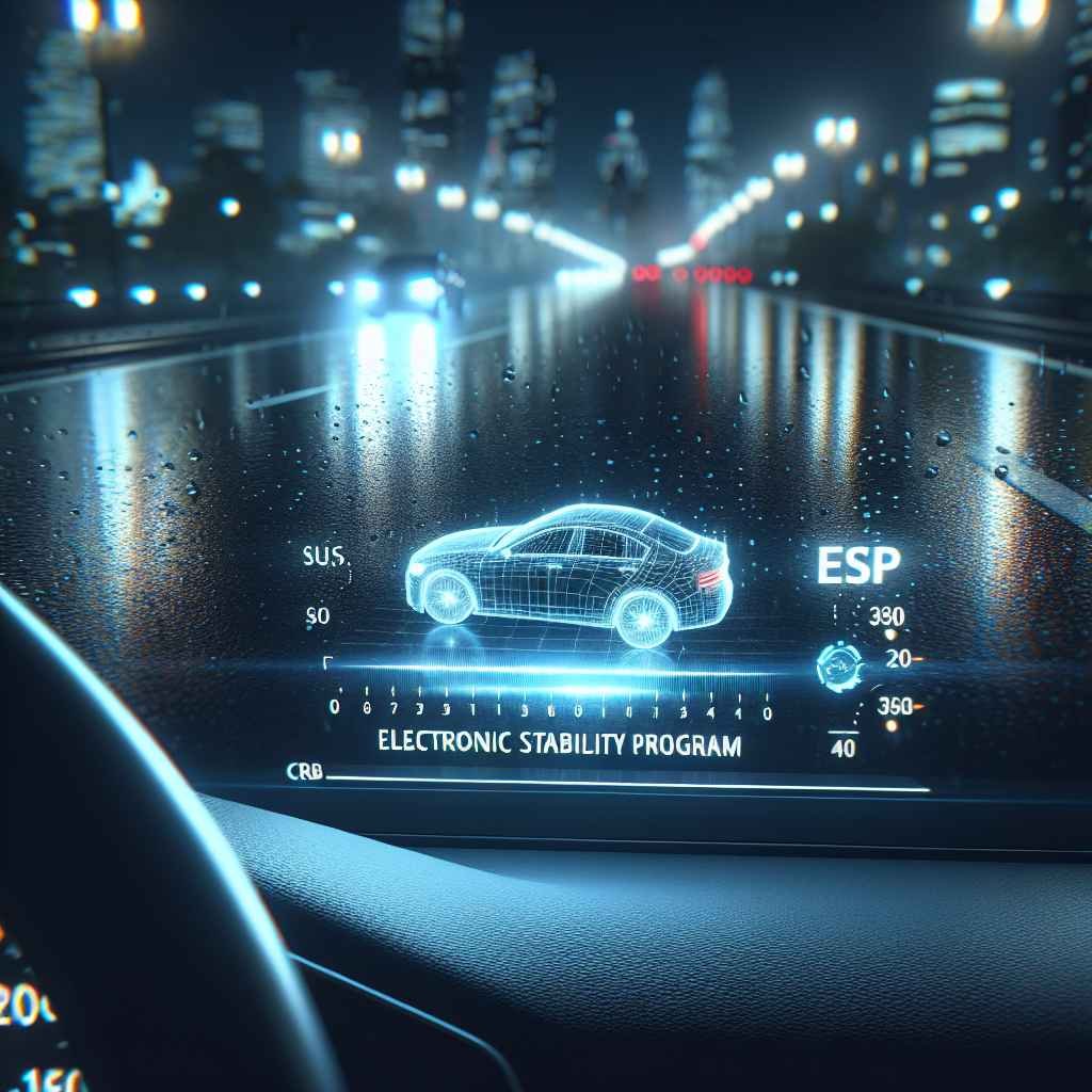 Automobil na mokrom kolniku, upaljen ESP, sustav održava stabilnost vozila.