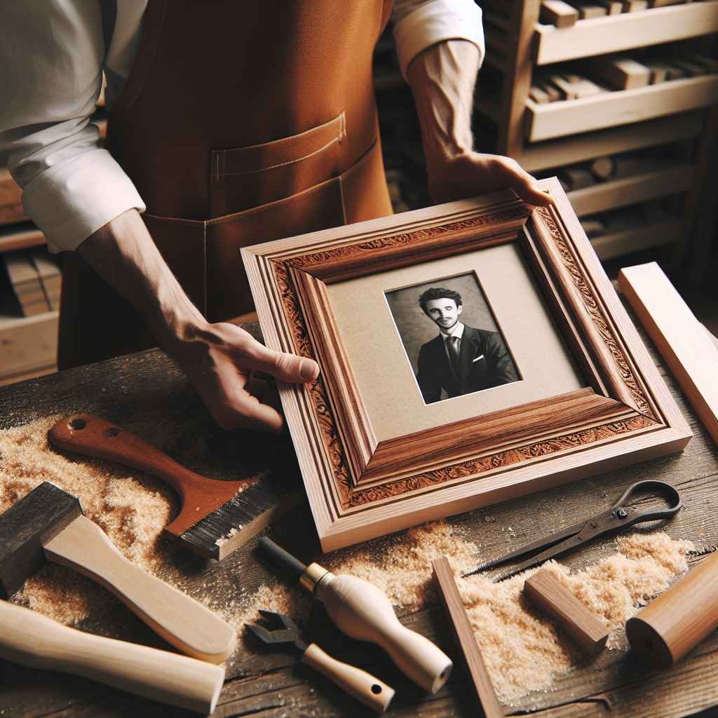 Osoba izrađuje personalizirani drveni okvir za slike u kućnoj radionici.