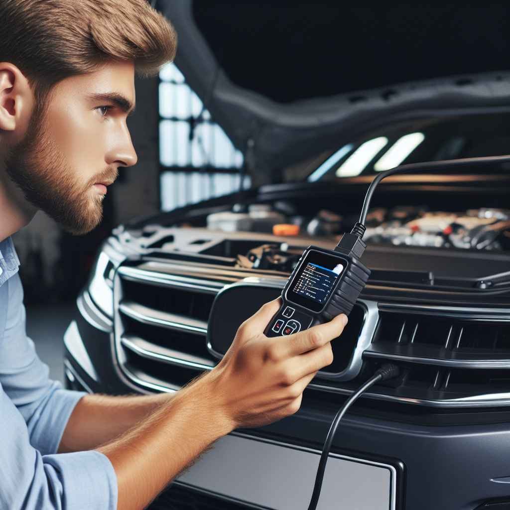 Osoba koristi OBD-II uređaj za dijagnostiku automobila.