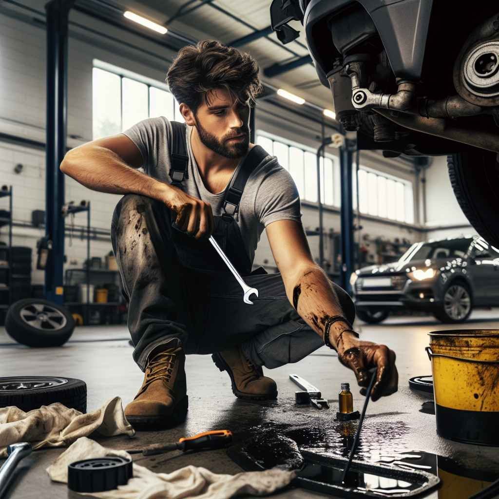 Osoba mijenja ulje u automobilu s alatom.