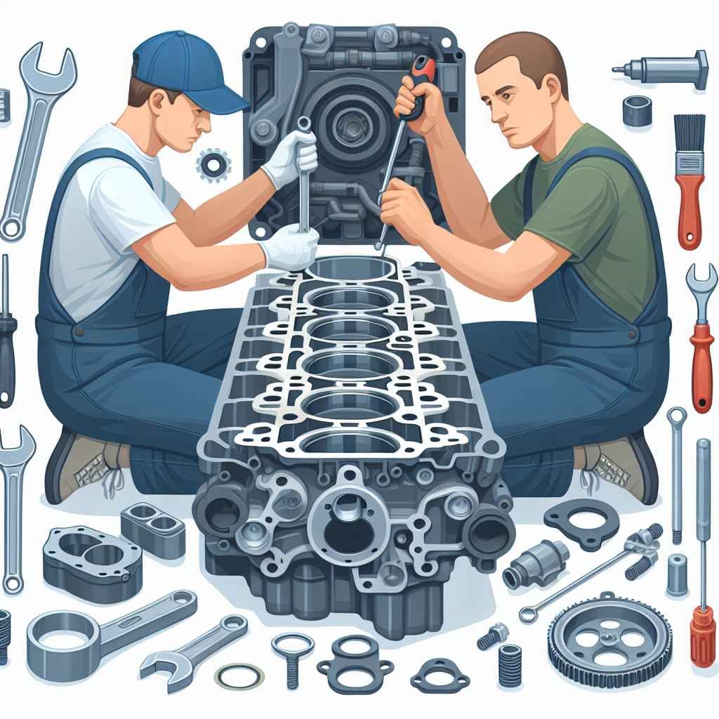 Prikazuje korake za zamjenu brtve glave motora s alatima i dijelovima.