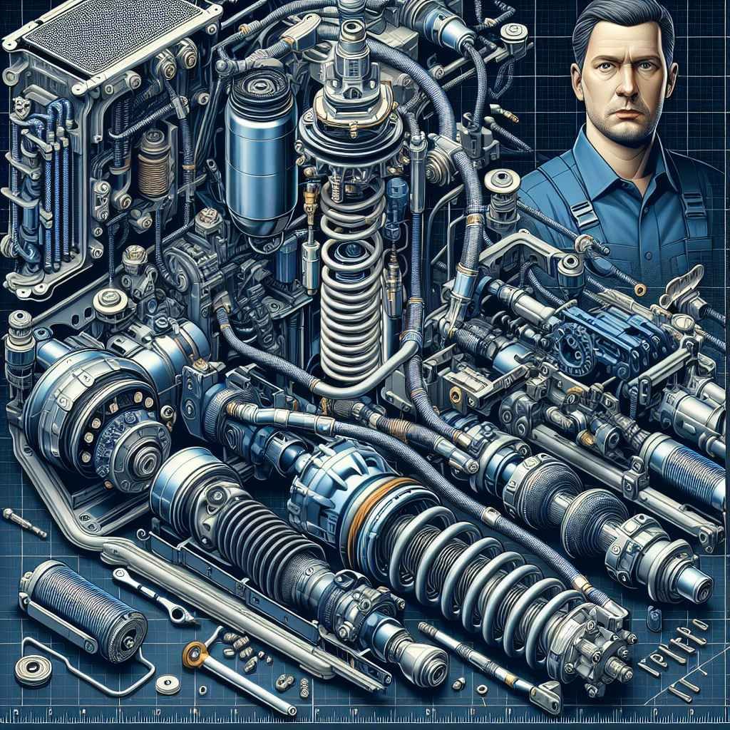 Slika prikazuje komponente i upute za održavanje pneumatskih ovjesa vozila.