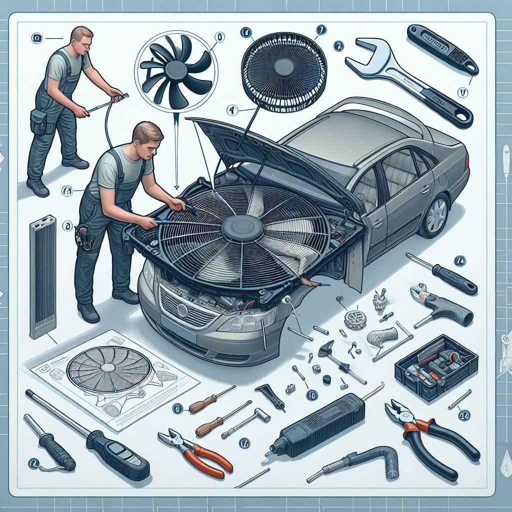 Upute i alat za zamjenu auto kabinskog ventilatora, detaljno prikazani.